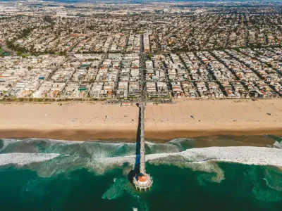 The Manhattan Beach pier from an arial view looking east